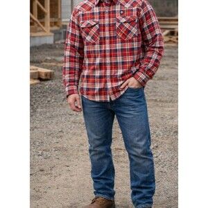 Paul Hamilton Heated Flannel Shirt Jacket Mens L Snap Button Insulated Shacket